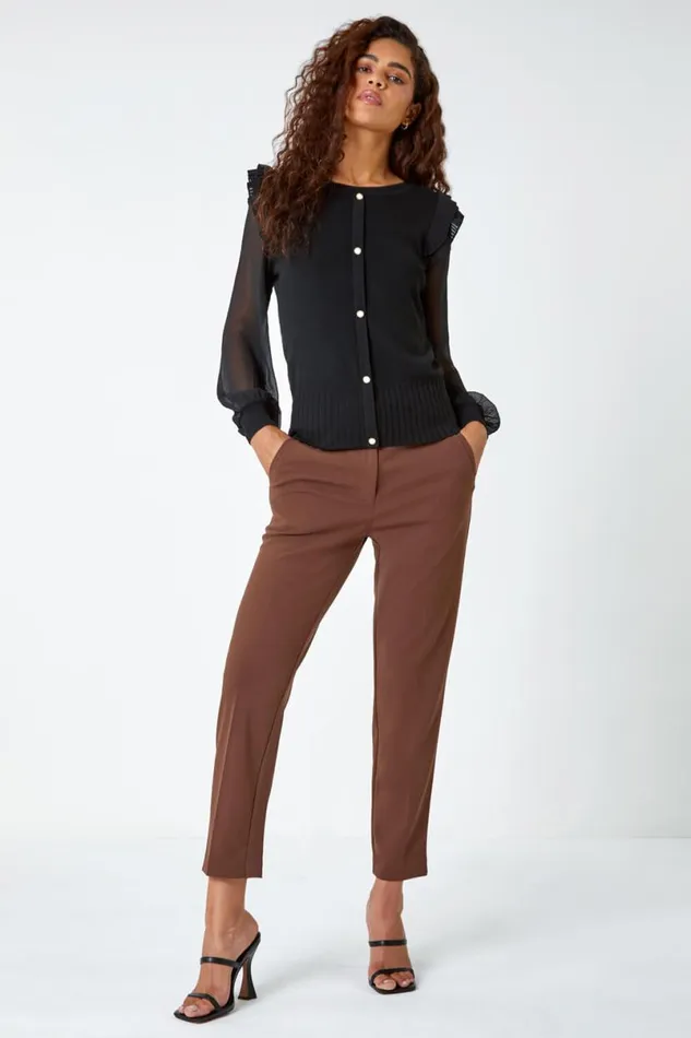 Black Chiffon Sleeve Frill Detail Jumper Women Roman Occasionwear