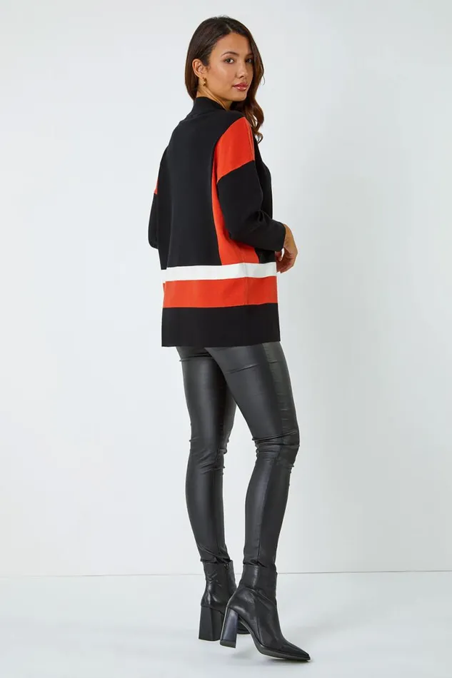 Black Colour Block Stripe Knit Jumper Women Roman Knitwear