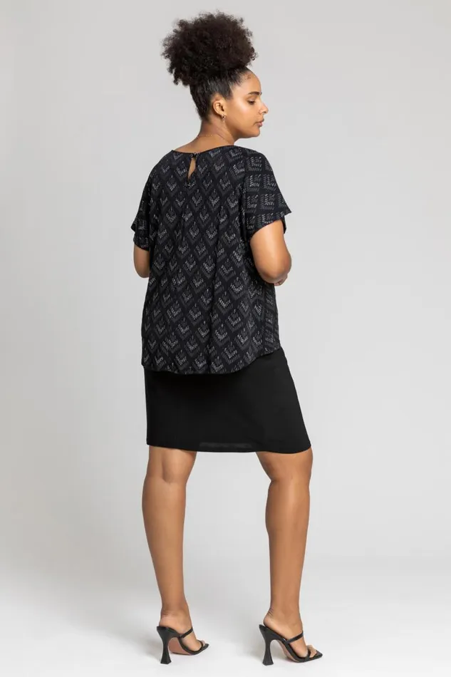Black Curve Glitter Embellished Contrast Dress Women Roman Dresses
