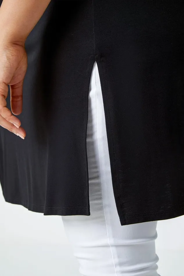 Black Curve Longline Stretch Cardigan Women Roman Tops