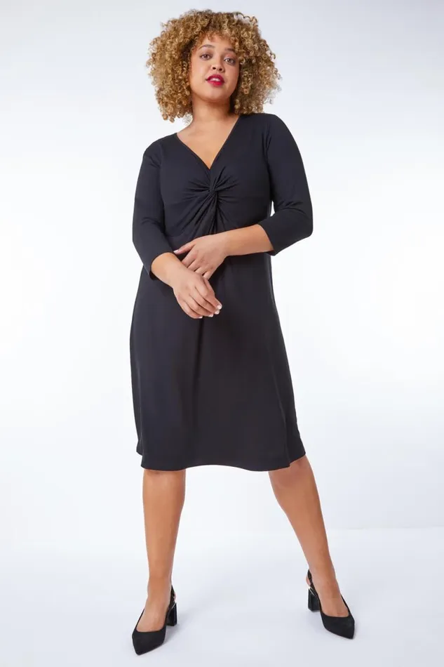 Black Curve Twist Front Detail Dress Women Roman Dresses