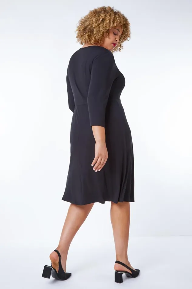 Black Curve Twist Front Detail Dress Women Roman Dresses