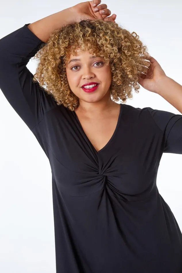 Black Curve Twist Front Detail Dress Women Roman Dresses