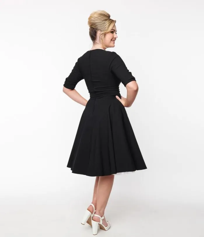 Black Delores Swing Dress With Sleeves Dresses Unique Vintage Pocket Dresses