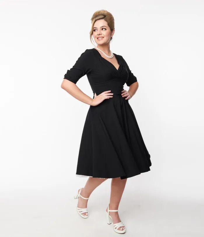 Black Delores Swing Dress With Sleeves Dresses Unique Vintage Pocket Dresses