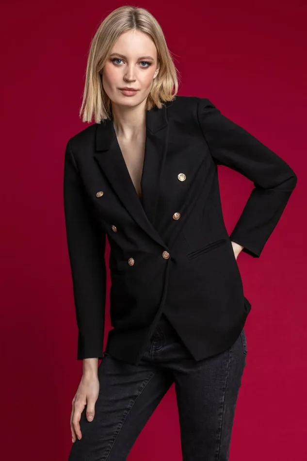 Black Double Breasted Smart Blazer Women Roman Occasionwear