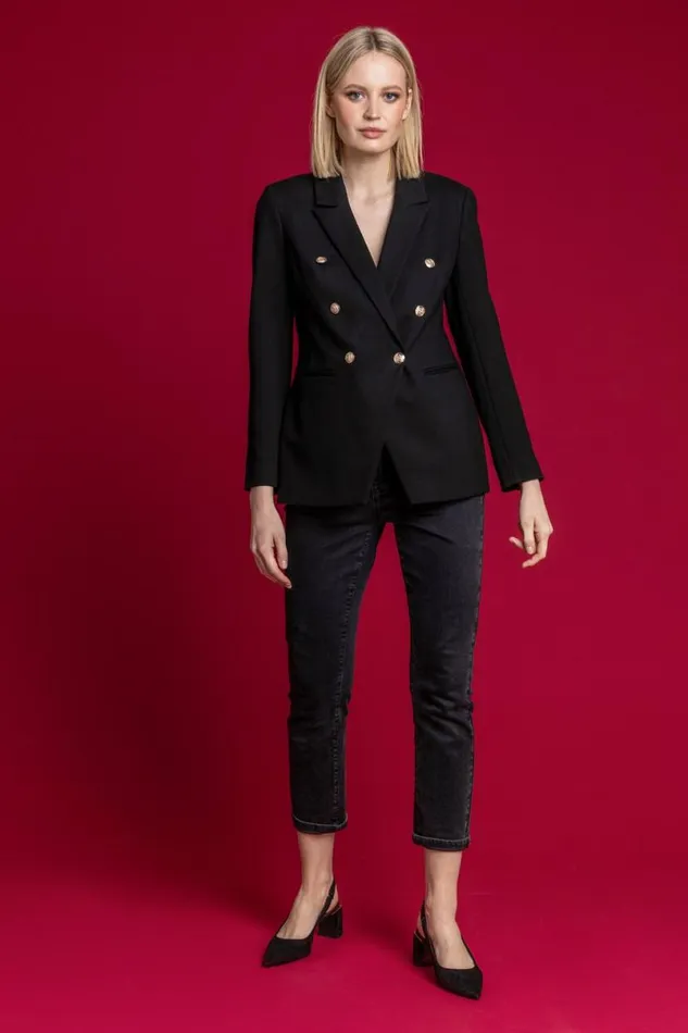Black Double Breasted Smart Blazer Women Roman Occasionwear