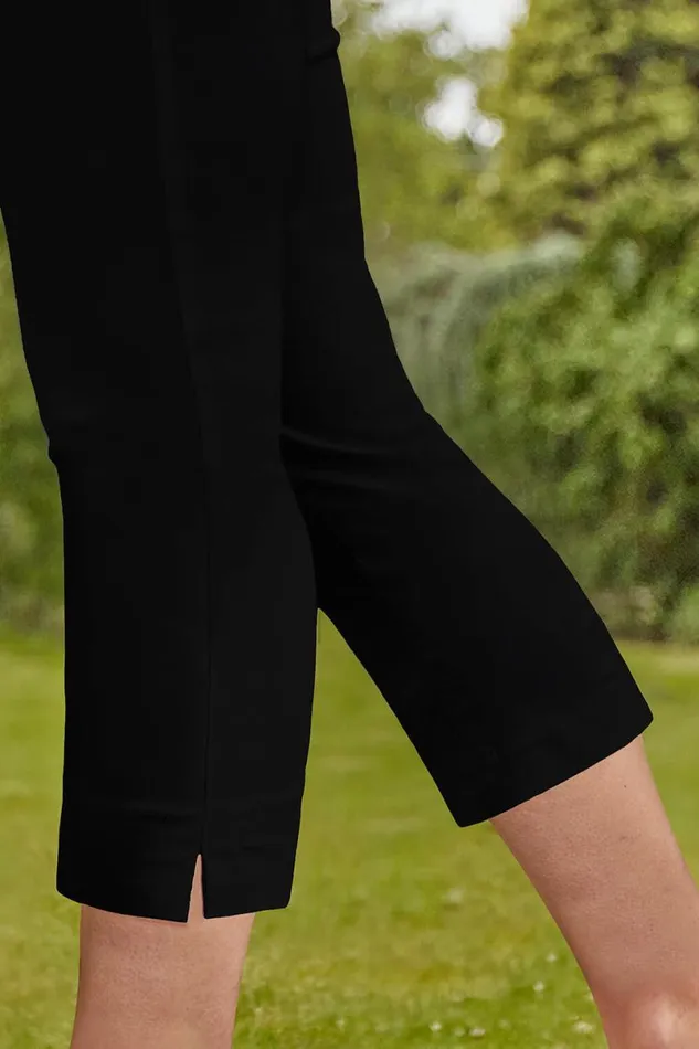 Black Elastic Waist Stretch Cropped Trousers Women Roman Occasionwear