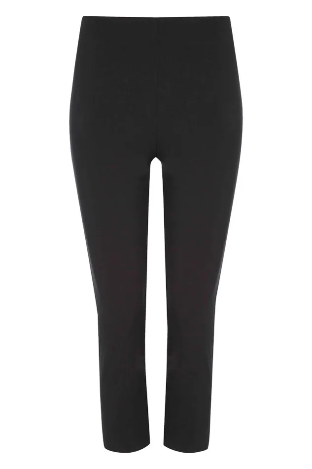 Black Elastic Waist Stretch Cropped Trousers Women Roman Occasionwear