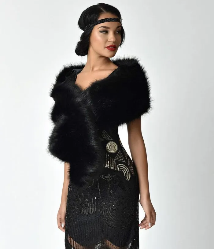 Black Faux Fur Stole Accessories Unique Vintage Gloves and Scarves
