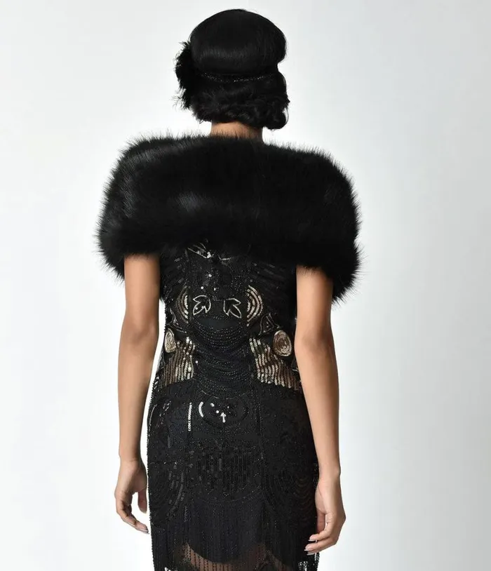 Black Faux Fur Stole Accessories Unique Vintage Gloves and Scarves