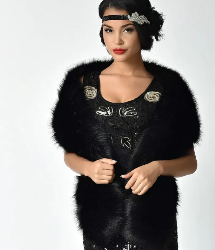 Black Faux Fur Stole Accessories Unique Vintage Gloves and Scarves