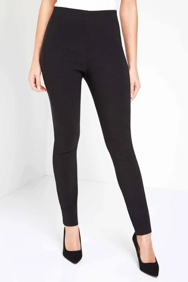 Black Full Length Elastic Waist Stretch Trousers Women Roman Trousers