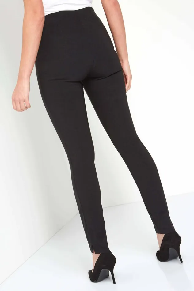 Black Full Length Elastic Waist Stretch Trousers Women Roman Trousers