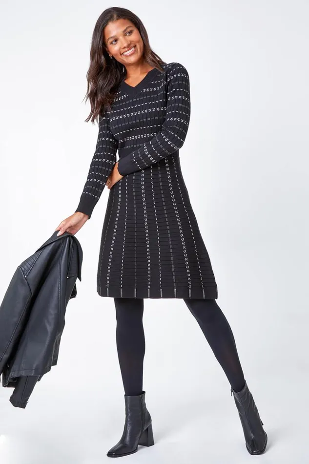 Black Heart Stripe Print Jumper Dress Women Roman Dresses