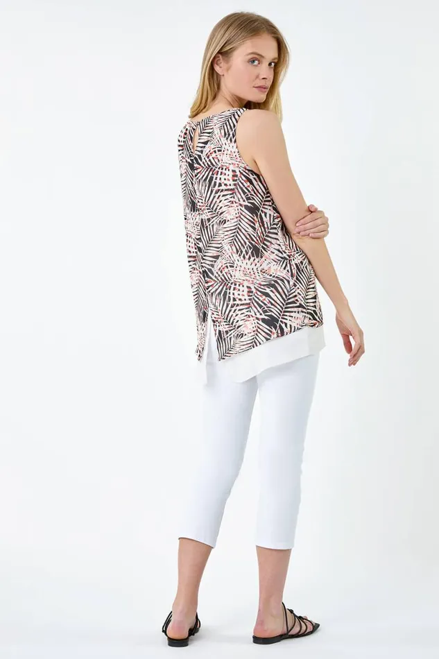 Black Leaf Print Double Layer Vest Top Women Roman Tops