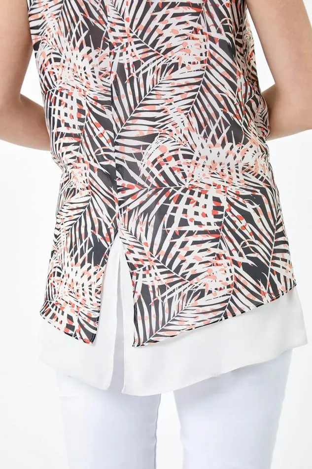 Black Leaf Print Double Layer Vest Top Women Roman Tops