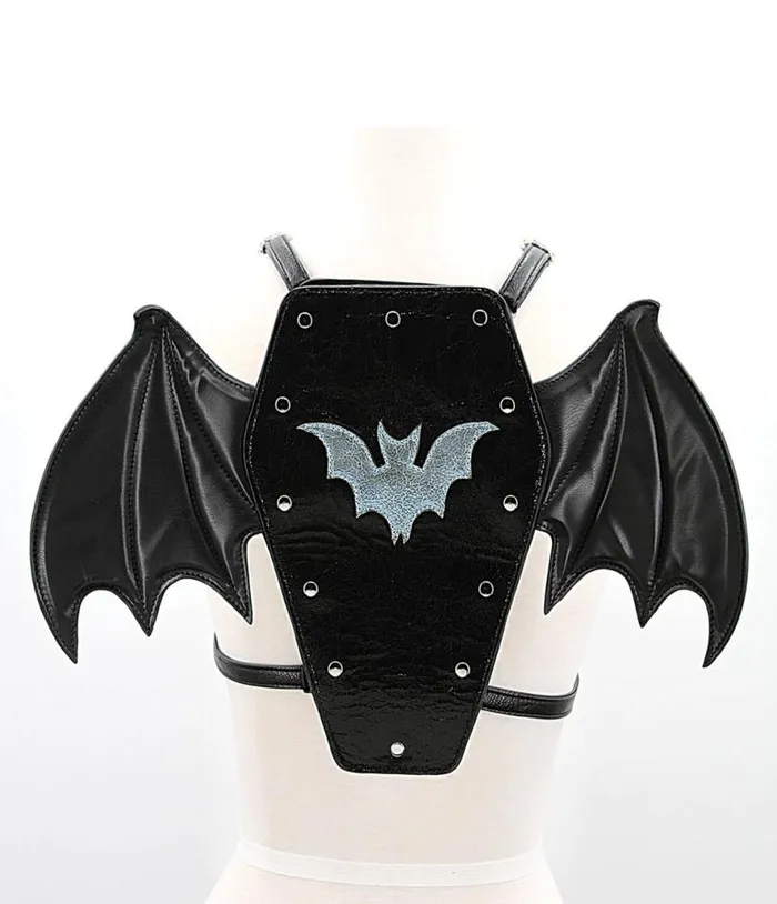 Black Leatherette Batwing Coffin Backpack AccessoriesHalloween Unique Vintage Accessories Black Leatherette Batwing Coffin Backpack AccessoriesHalloween Unique Vintage Accessories