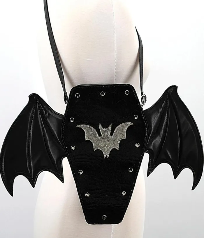 Black Leatherette Batwing Coffin Backpack AccessoriesHalloween Unique Vintage Accessories