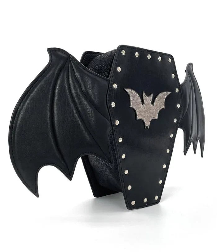 Black Leatherette Batwing Coffin Backpack AccessoriesHalloween Unique Vintage Accessories