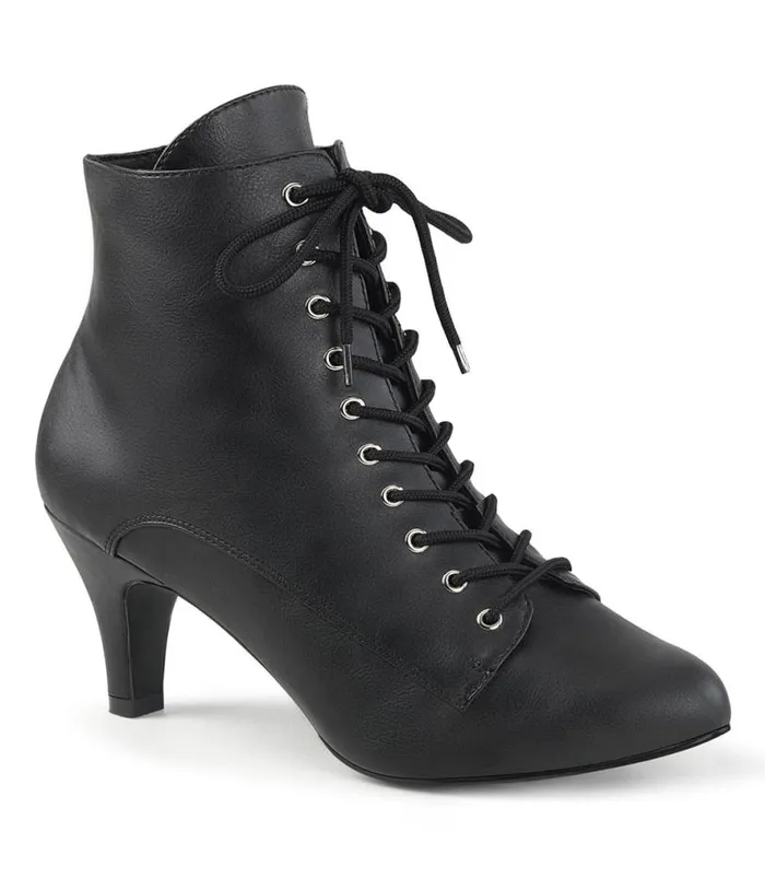 Black Leatherette Heeled Ankle Boots Shoes Unique Vintage Boots