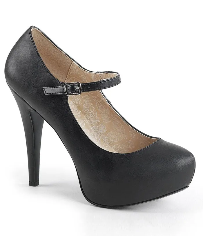 Black Leatherette Mary Jane Pumps Shoes Unique Vintage Heels