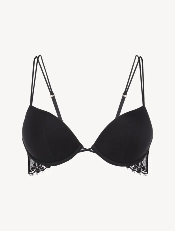 Black Padded Pushup Bra With Leavers Lace Trim Lingerie La Perla Padded