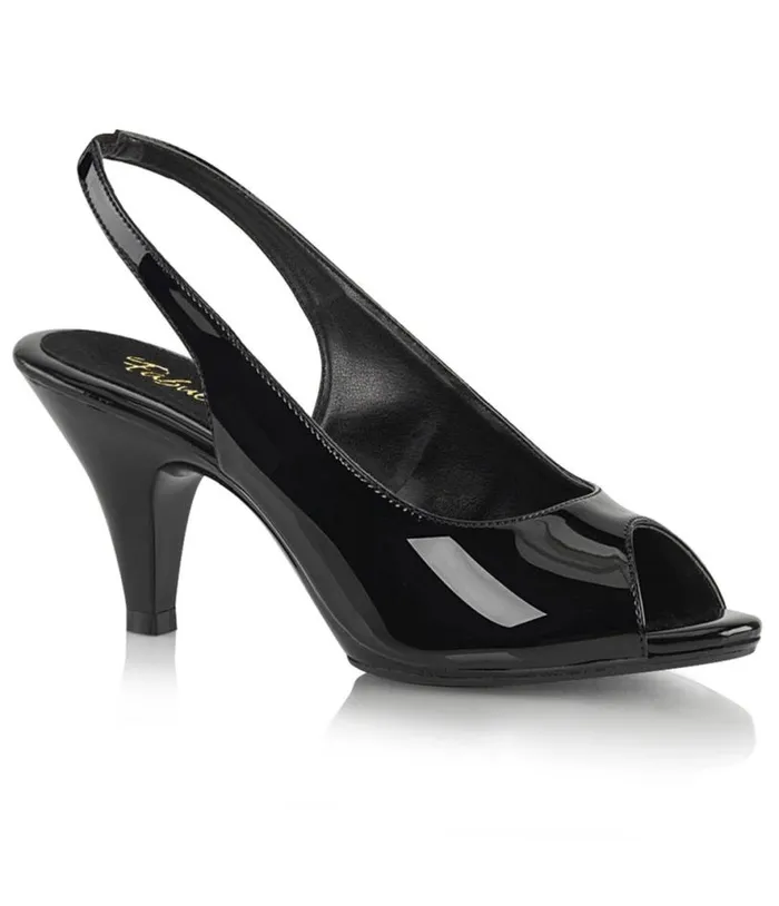 Black Patent Leatherette Peep Toe Slingback Heels Shoes Unique Vintage Sandals Black Patent Leatherette Peep Toe Slingback Heels Shoes Unique Vintage Sandals