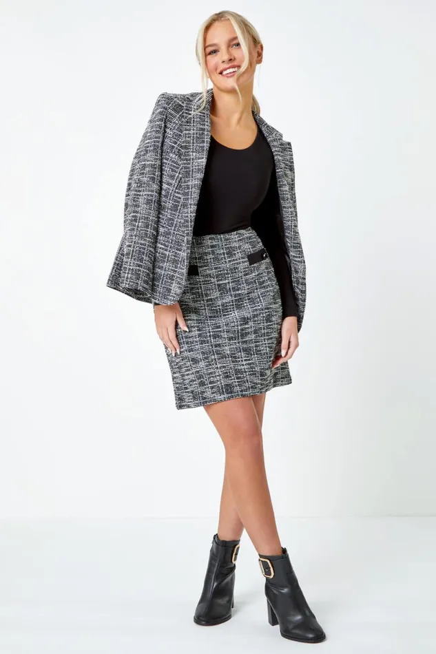 Black Petite Boucle Stretch Skirt Women Roman Skirts