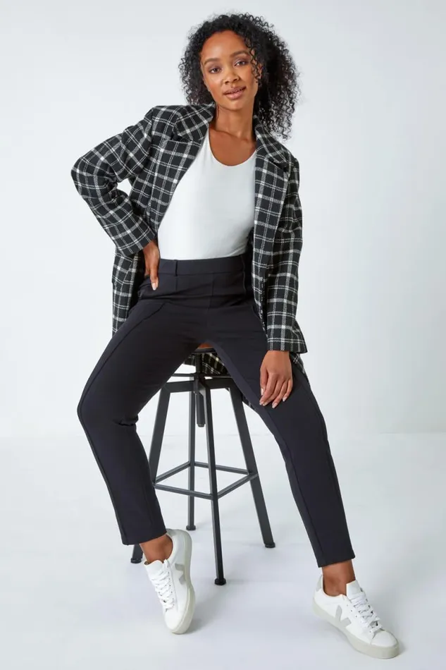 Black Petite Slim Fit Stretch Trousers Women Roman Trousers