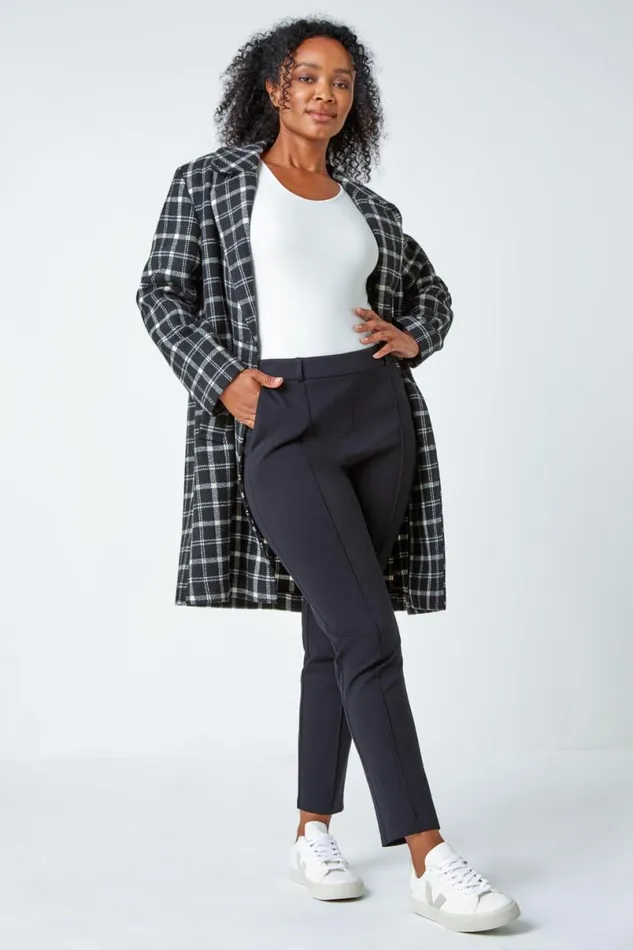 Black Petite Slim Fit Stretch Trousers Women Roman Trousers