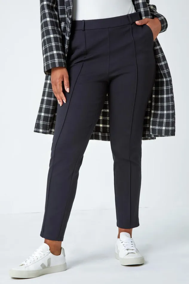 Black Petite Slim Fit Stretch Trousers Women Roman Trousers