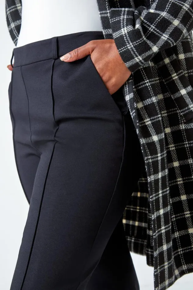 Black Petite Slim Fit Stretch Trousers Women Roman Trousers