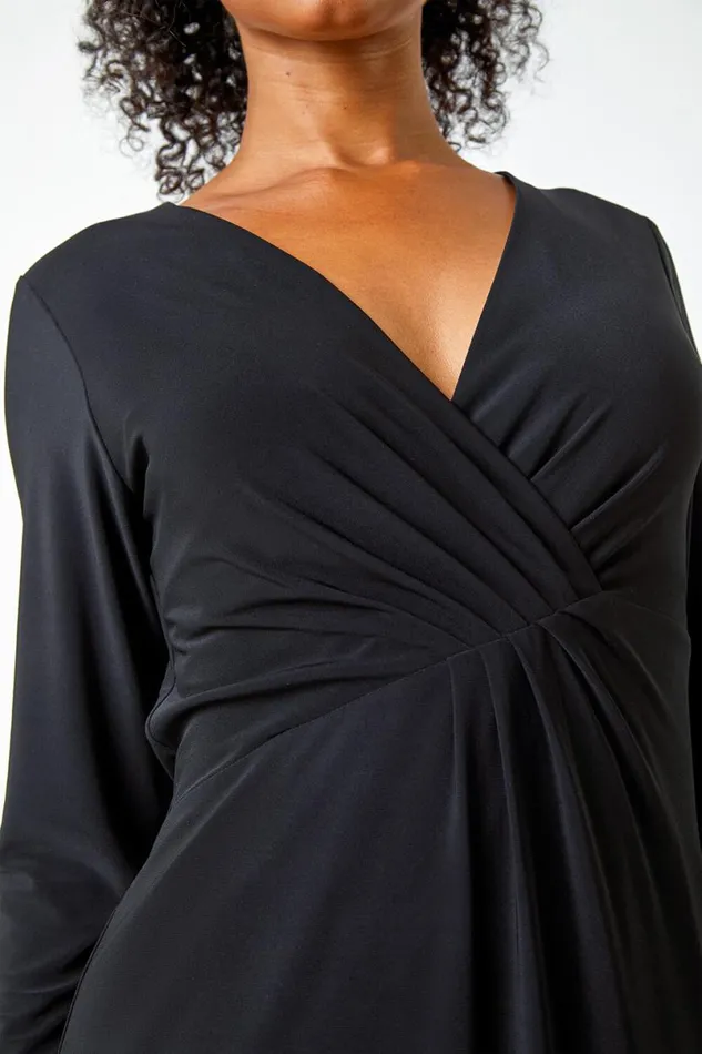Black Petite Stretch Ruched Maxi Dress Women Roman Dresses