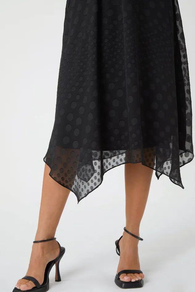 Black Polka Dot Twist Detail Chiffon Dress Women Roman Dresses