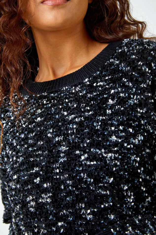 Black Rich Chenille Jumper Women Roman Knitwear