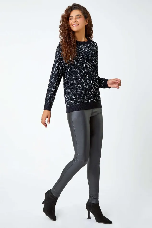 Black Rich Chenille Jumper Women Roman Knitwear