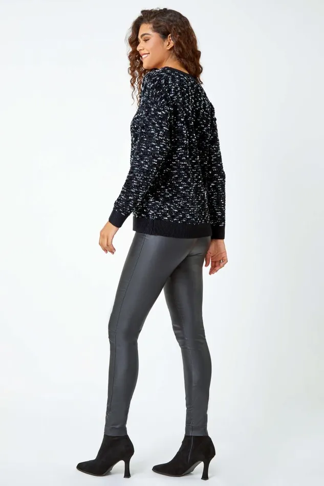 Black Rich Chenille Jumper Women Roman Knitwear