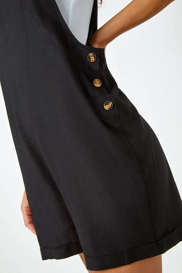 Black Shoulder Tie Cotton Playsuit Women Roman Dresses