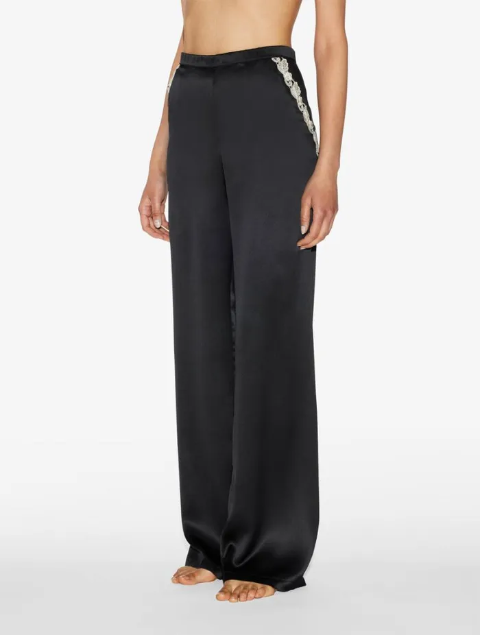 Black Silk Long Pajamas With Frastaglio Sleepwear La Perla Pajamas
