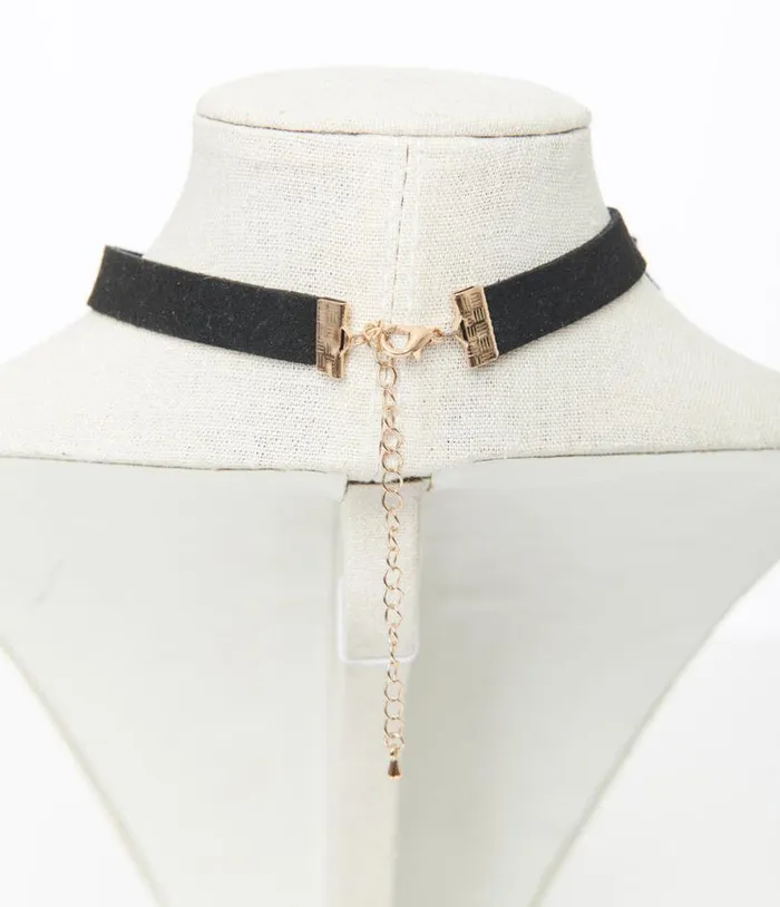 Black Suede Ribbon Choker AccessoriesHalloween Unique Vintage Accessories