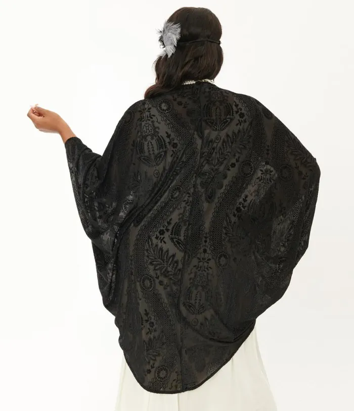 Black Velvet Deco Burnout Kimono ClothingPlus Unique Vintage Jackets