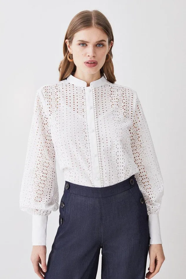 Blouses Women Karen Millen Cotton Broderie Blouse White