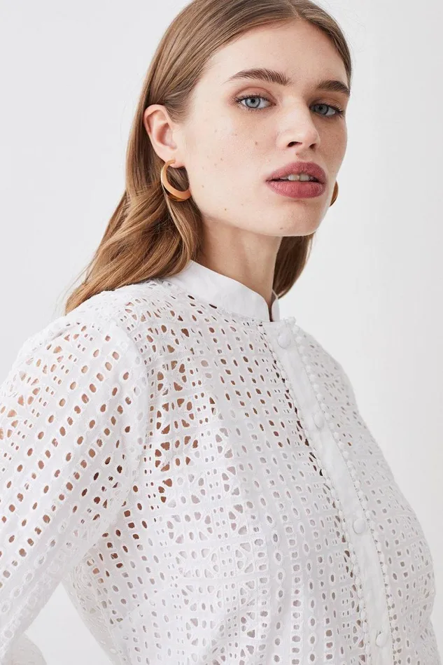 Blouses Women Karen Millen Cotton Broderie Blouse White