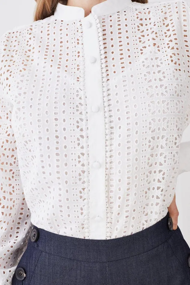 Blouses Women Karen Millen Cotton Broderie Blouse White