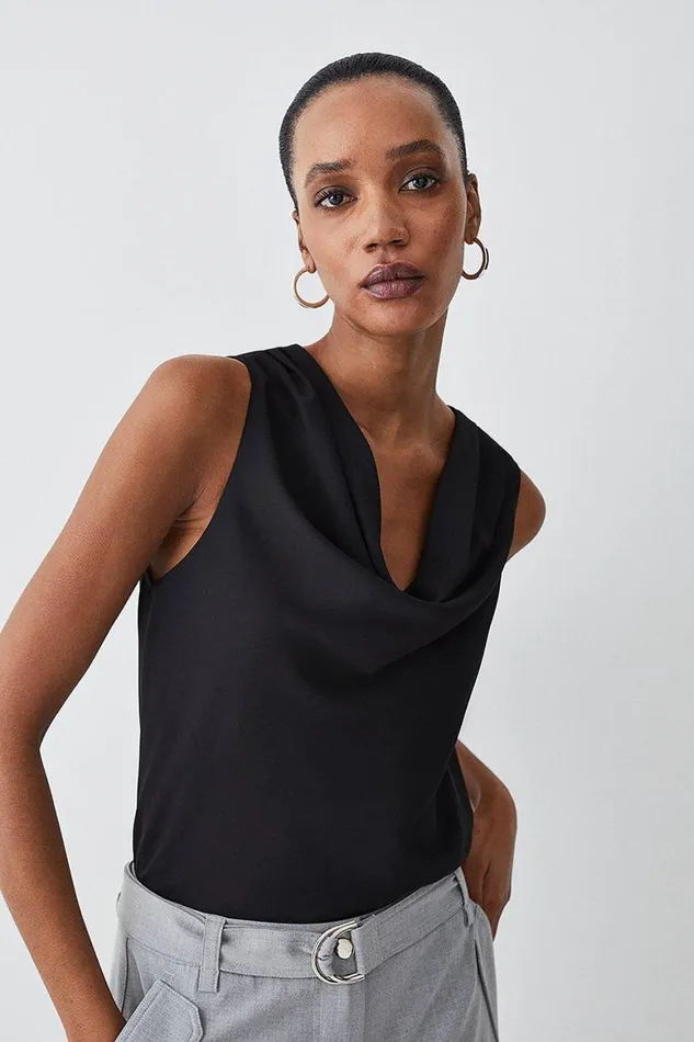 Blouses Women Karen Millen Georgette Cowl Neck Woven Blouse Black
