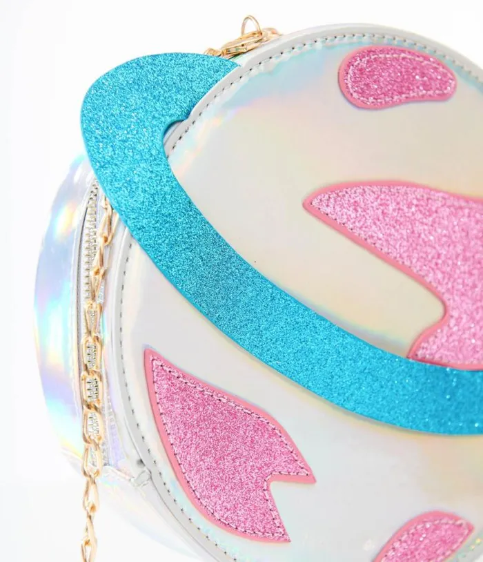 Blue and Pink Glitter Saturn Planet Crossbody Bag Accessories Unique Vintage Novelty Bags