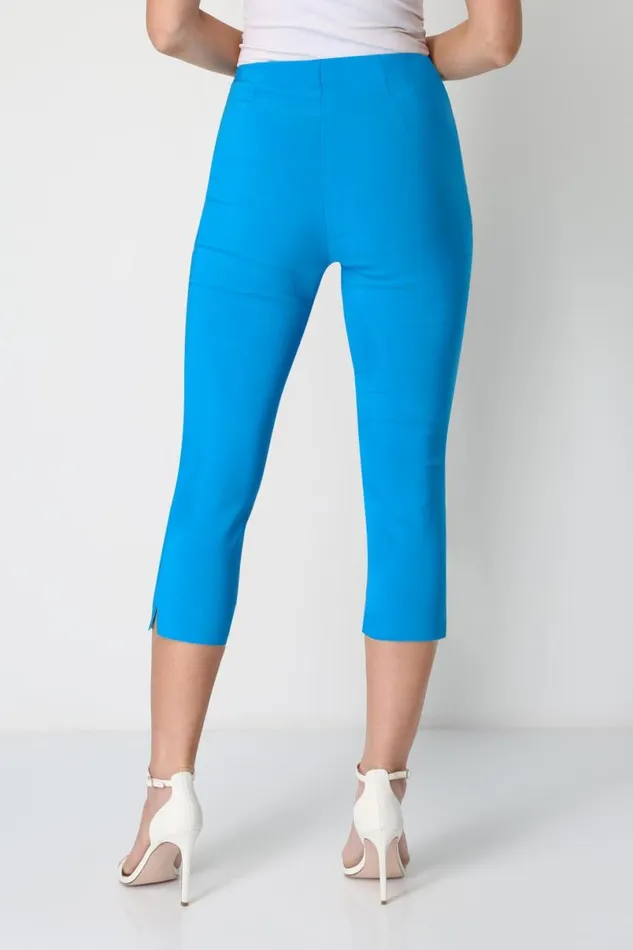 Blue Elastic Waist Stretch Cropped Trousers Women Roman Coords