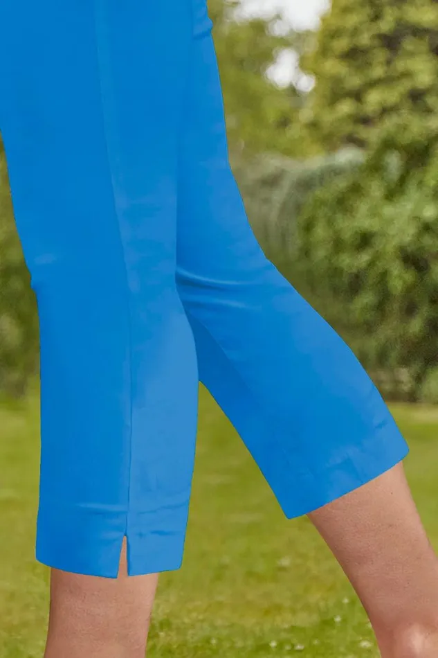 Blue Elastic Waist Stretch Cropped Trousers Women Roman Coords