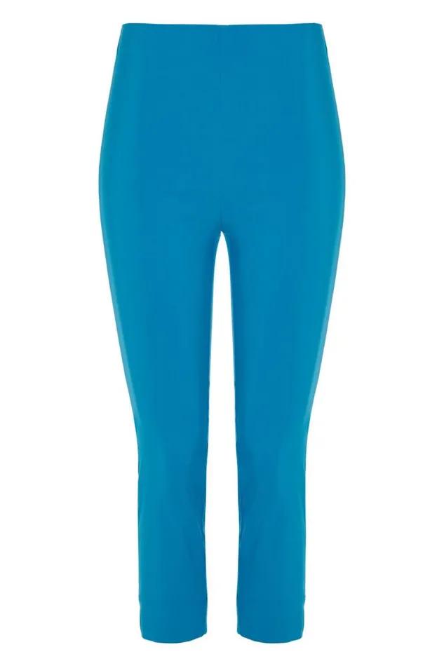 Blue Elastic Waist Stretch Cropped Trousers Women Roman Coords